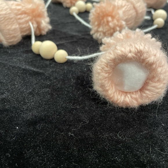 Handmade miniature blush beanie hat and wood bead garland - Picture 4 of 5